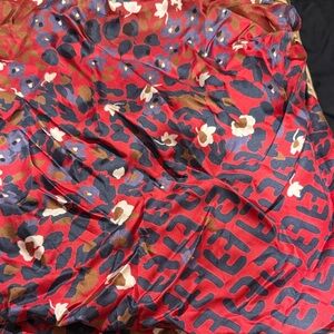 FENDI Red and Blue Floral Patterned Scarf